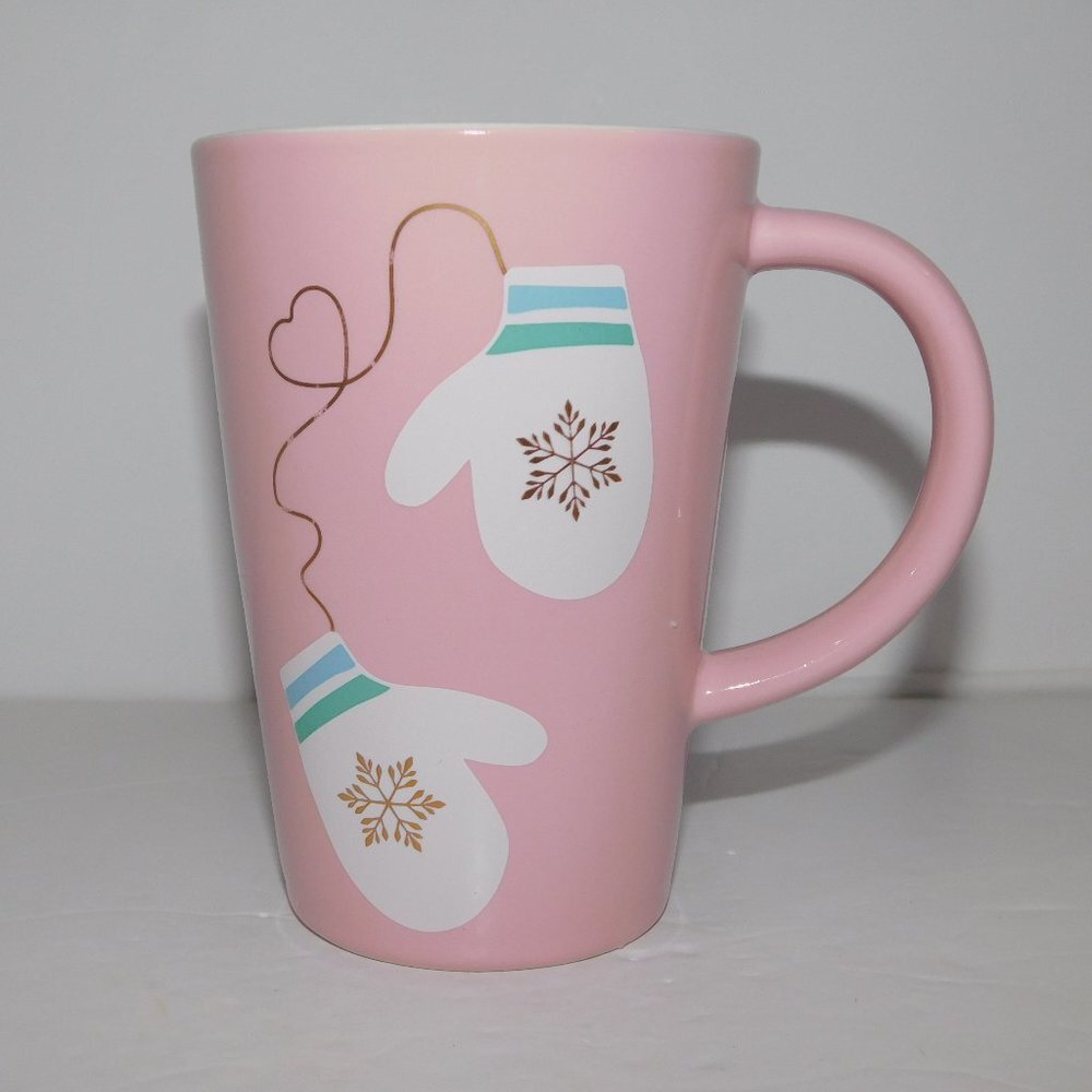 Davids Tea Perfect Nordic Mug Pink White Mittens Winter Snowflakes